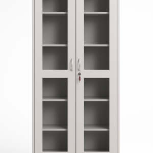 ASCO glass office cupboard with double glass doors and shelves