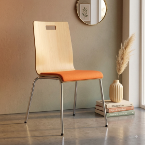 ASCO Cafe Chair-9 wooden cafe chair with orange upholstered seat