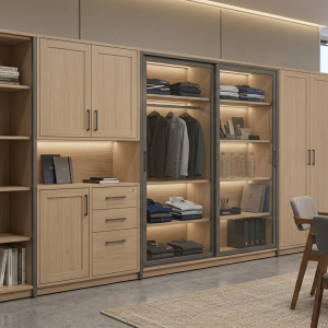 ASCO Cupboard-3 office storage cupboard with shelves and glass cabinets