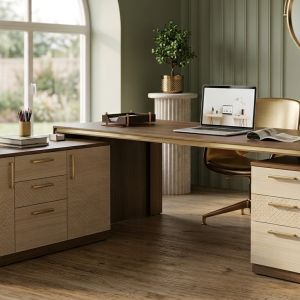 ASCO executive office table with drawers and cabinet storage