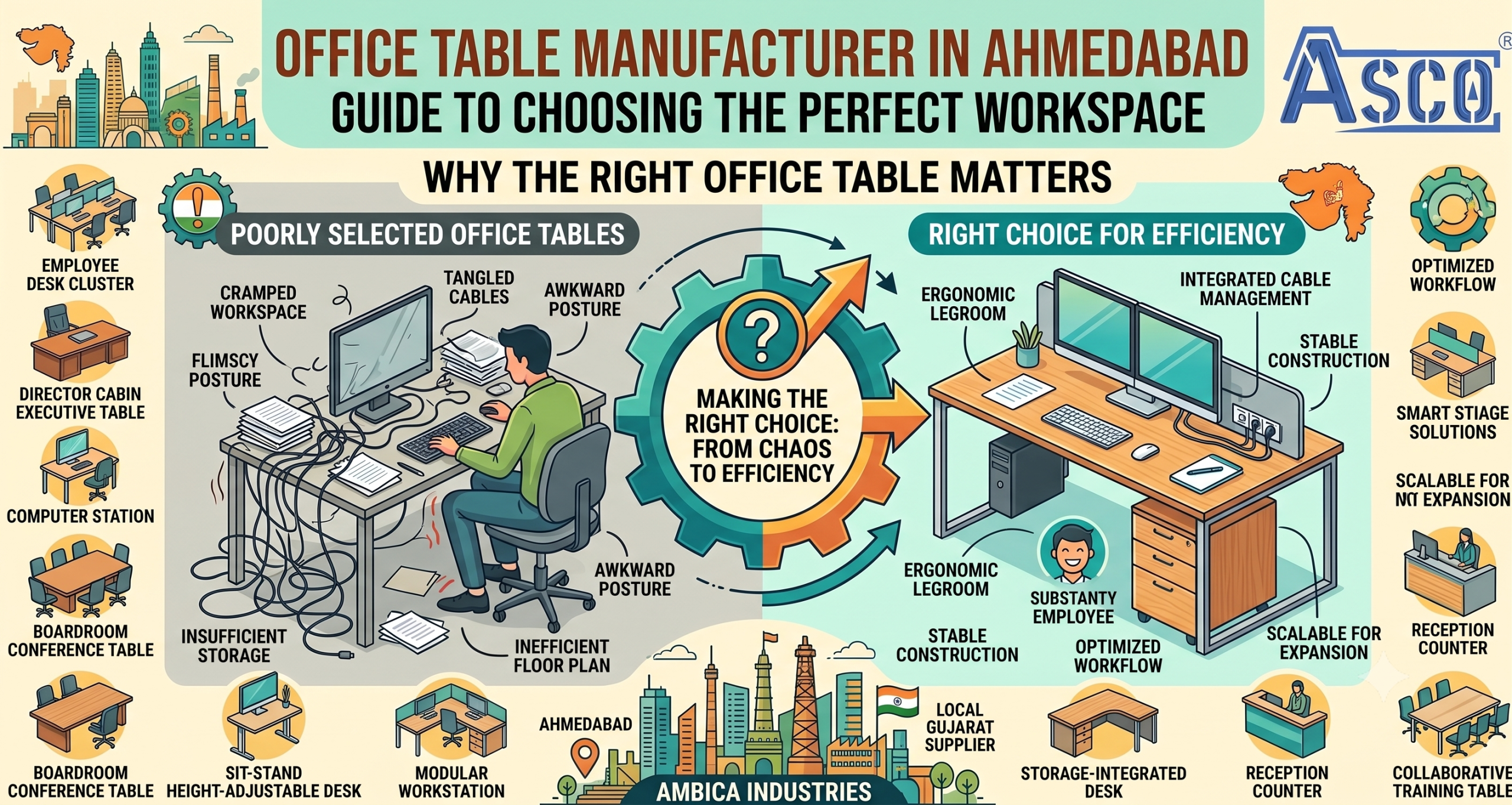 Office tables and desks from ASCO® furniture manufacturer in Ahmedabad