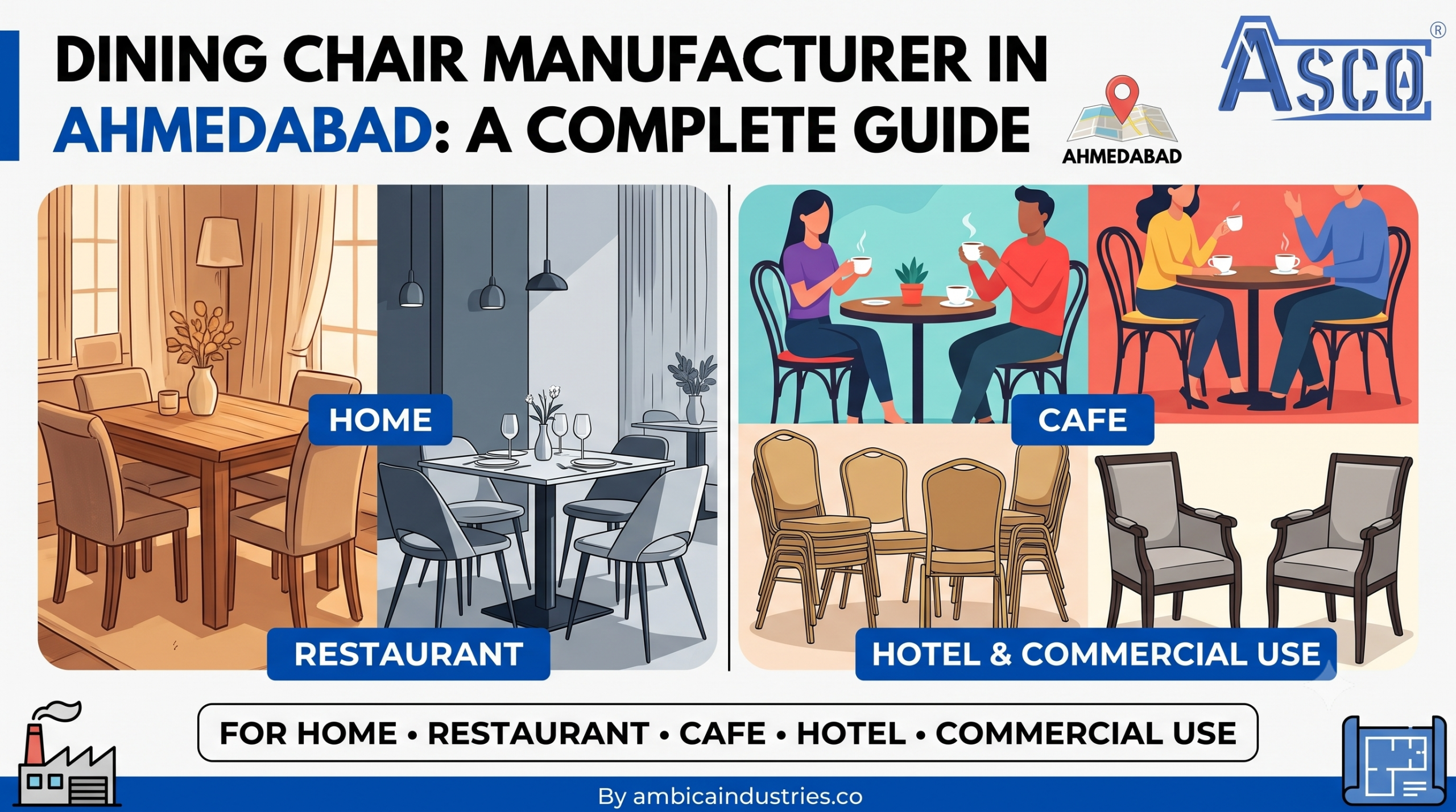 ASCO® dining chairs and cafe chairs from Ambica Industries, a dining chair manufacturer in Ahmedabad, Gujarat
